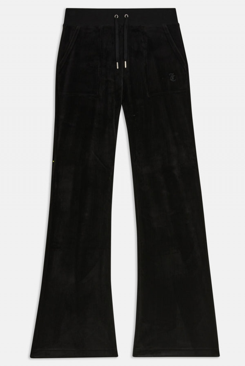 Black Juicy Couture Low Rise Flare Pocket Classic Velour Track Pant | JC-SN651958