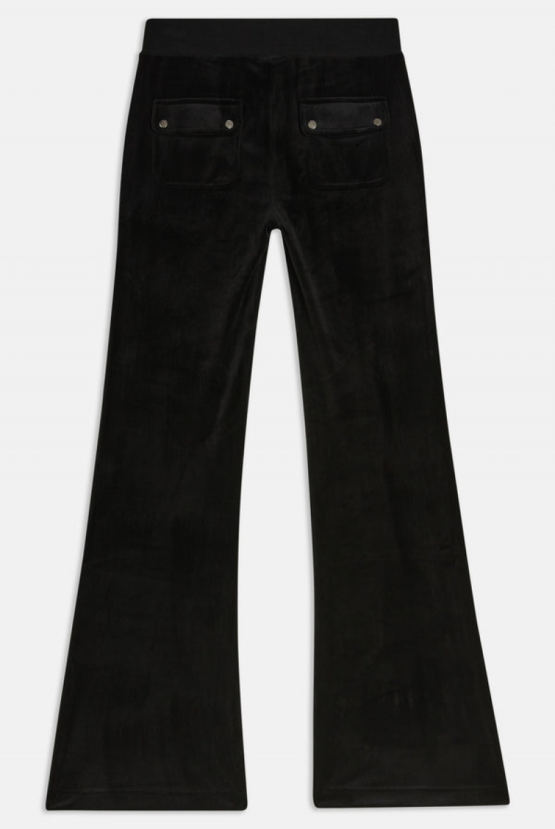 Black Juicy Couture Low Rise Flare Pocket Classic Velour Track Pant | JC-SN651958