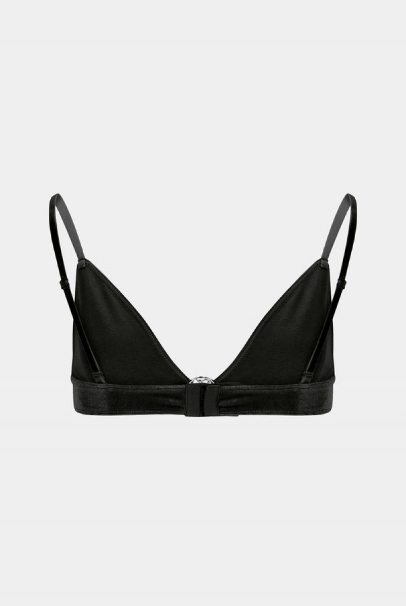 Black Juicy Couture Metal Charm Velvet Bra | JC-SN652227