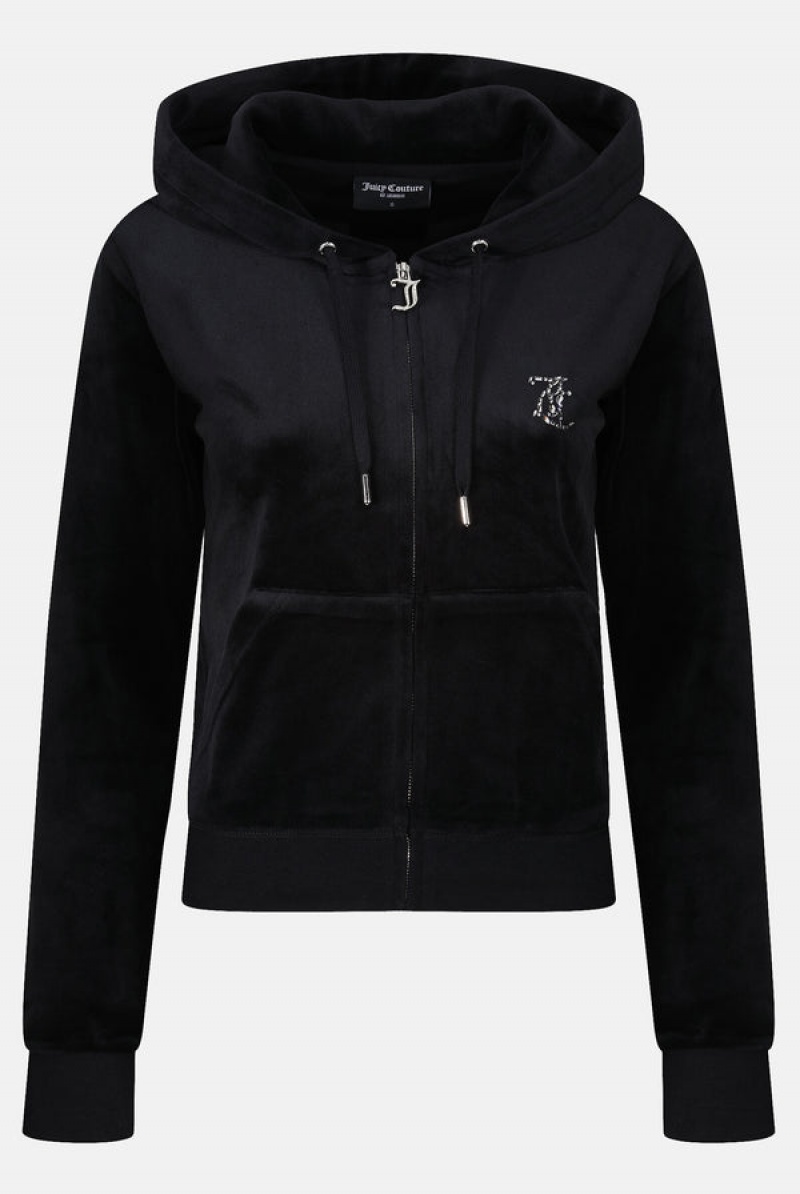 Black Juicy Couture Mixed Crystal Classic Velour Robertson Hoodie | JC-SN652066