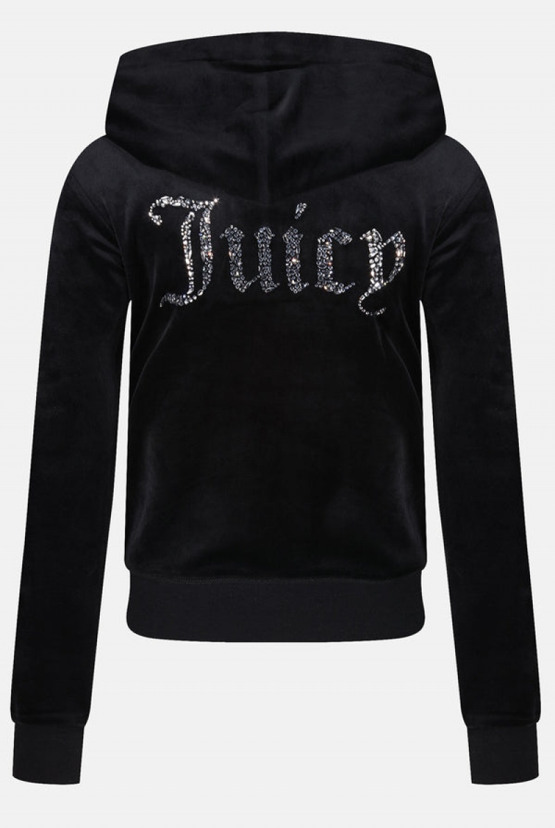 Black Juicy Couture Mixed Crystal Classic Velour Robertson Hoodie | JC-SN652066