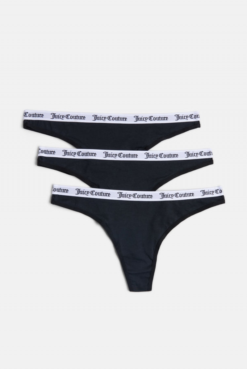 Black Juicy Couture Pack Of 3 Cotton Thongs | JC-SN652260