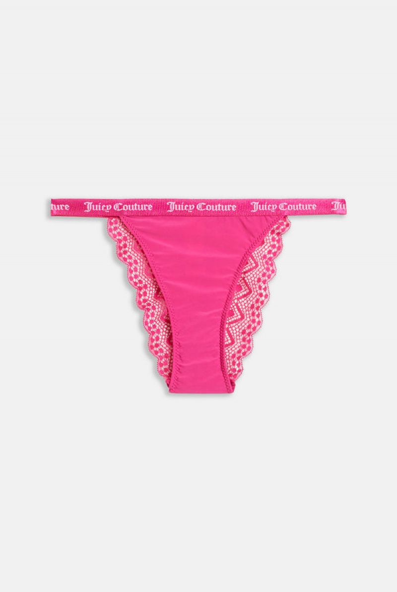 Black Juicy Couture Pack Of 3 Lace Trim Tanga Thongs | JC-SN652280