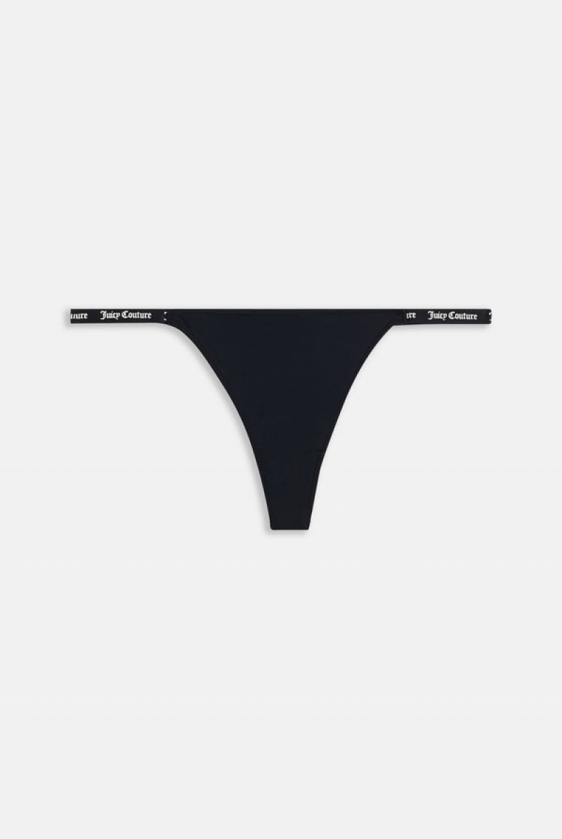 Black Juicy Couture Pack Of 3 Mini Tape Logo Thongs | JC-SN652276