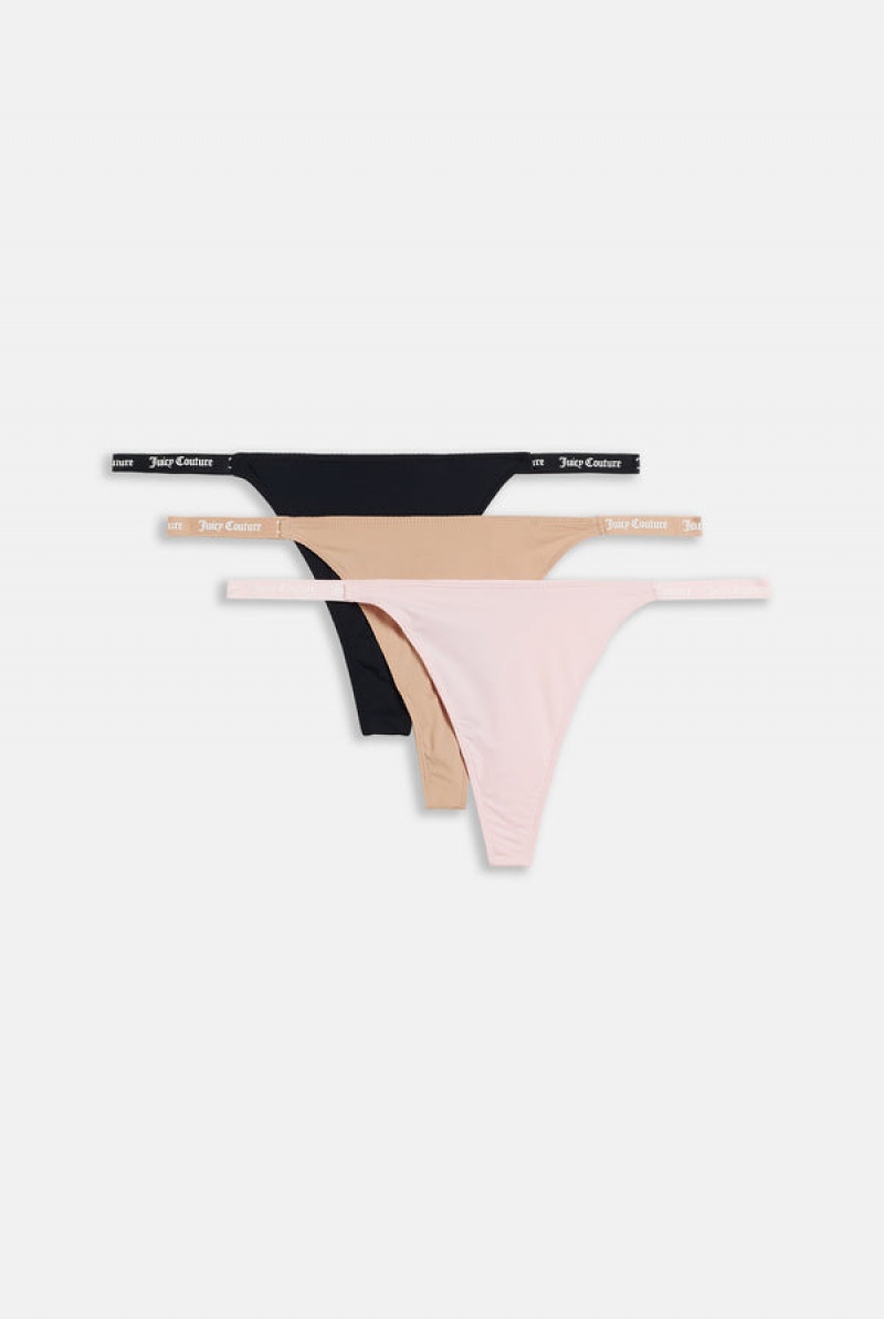 Black Juicy Couture Pack Of 3 Mini Tape Logo Thongs | JC-SN652276