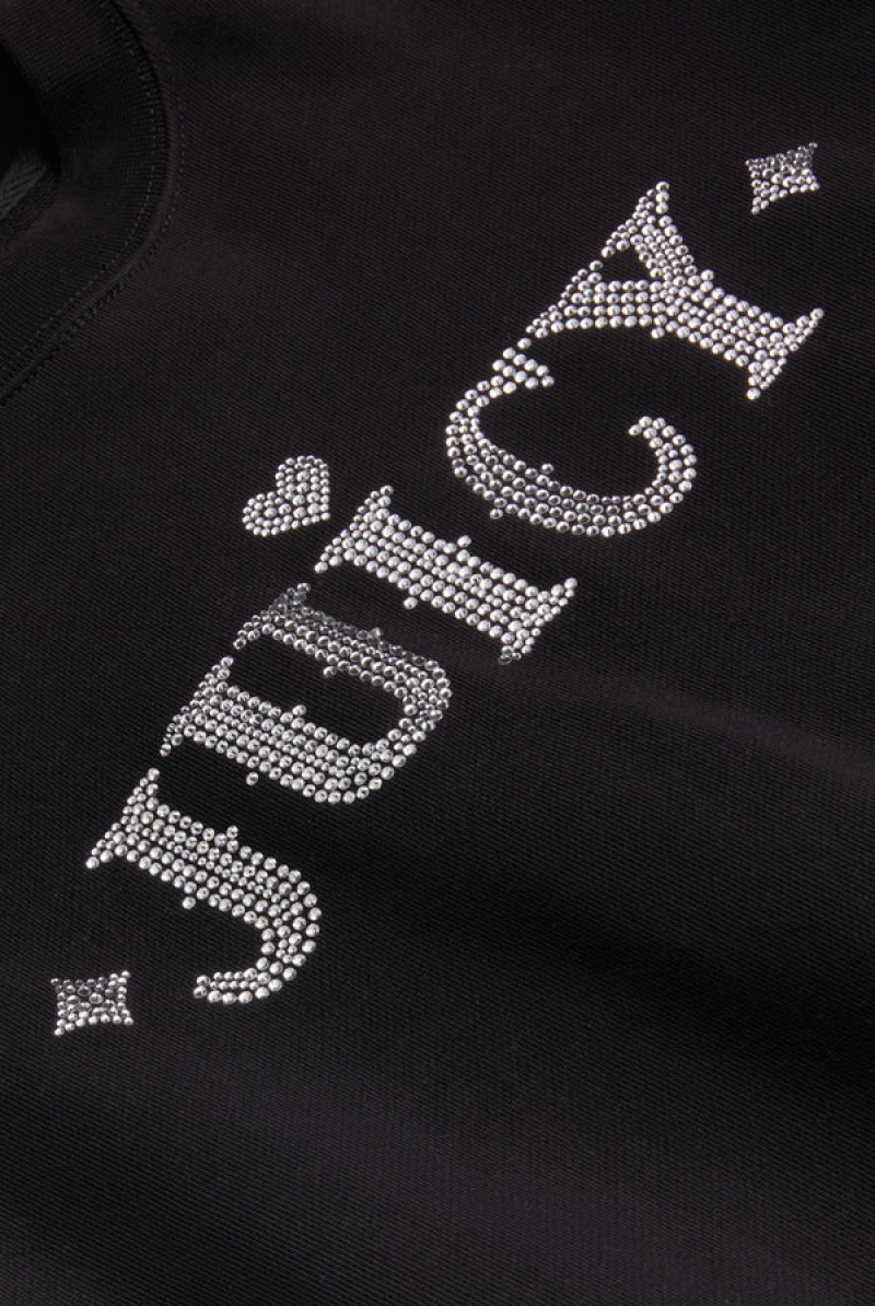 Black Juicy Couture Rodeo Diamante Cropped Cosy Fleece Sweat | JC-SN652284