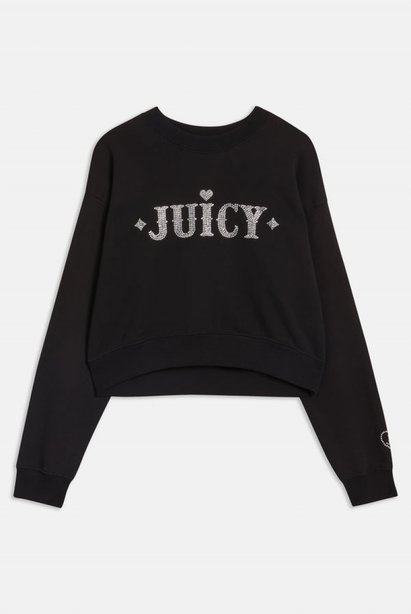 Black Juicy Couture Rodeo Diamante Cropped Cosy Fleece Sweat | JC-SN652284