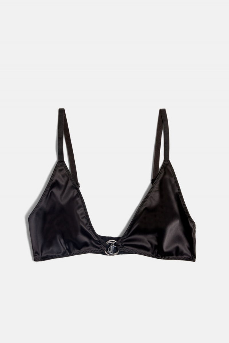 Black Juicy Couture Satin Charm Triangle Bra | JC-SN652251