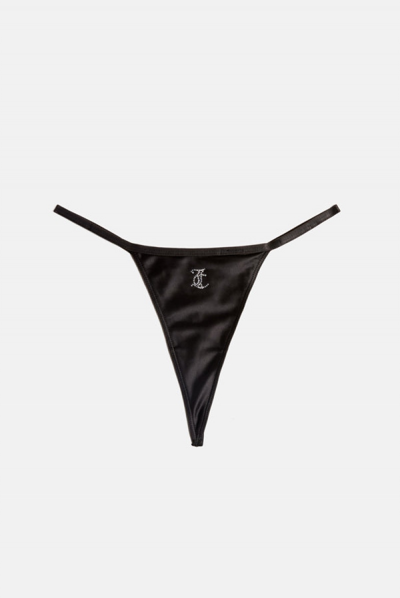 Black Juicy Couture Satin T-bar Charm Thong | JC-SN652252