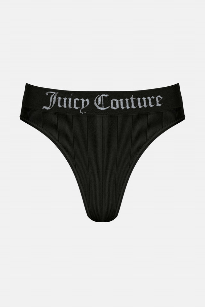 Black Juicy Couture Seamless Rib Triangle Bra & Brief Set | JC-SN652231