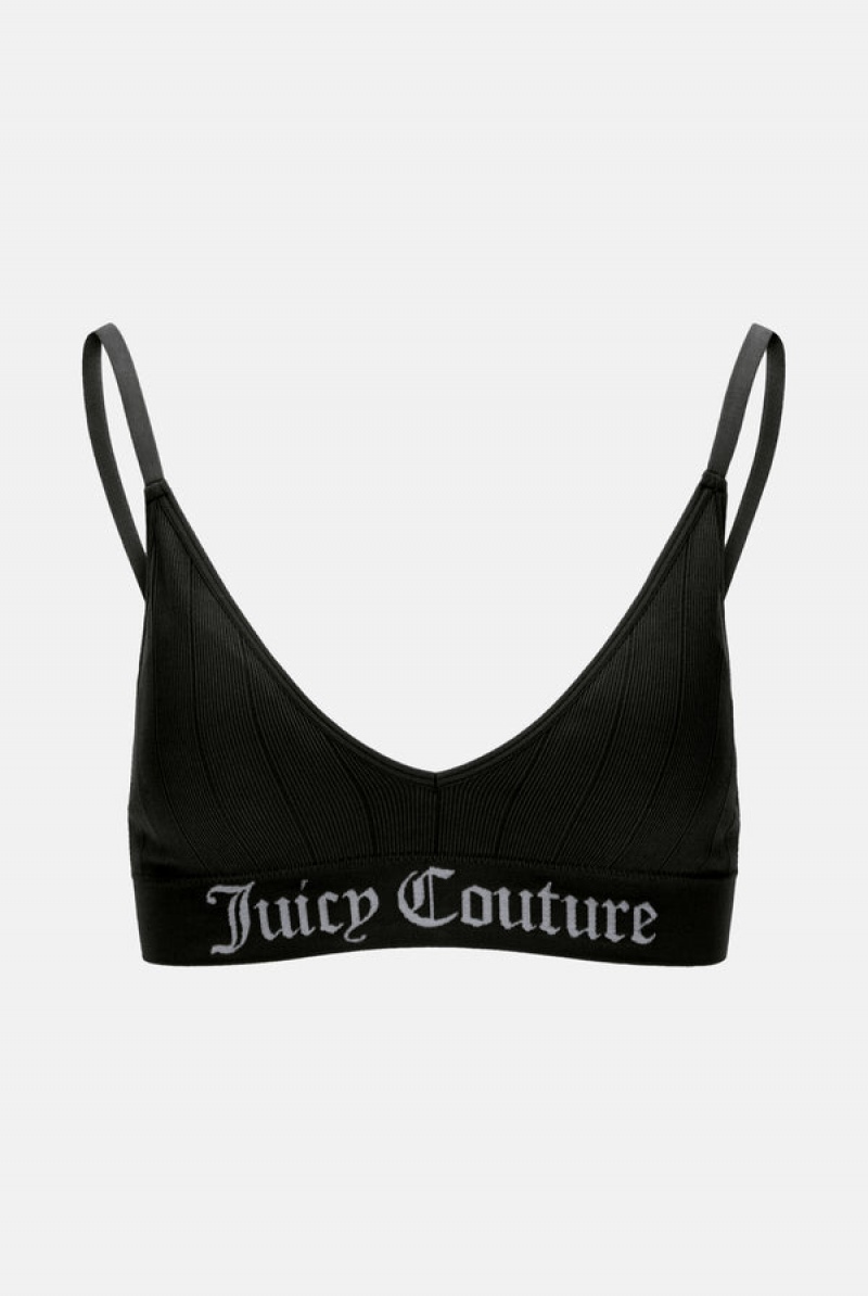 Black Juicy Couture Seamless Rib Triangle Bra & Brief Set | JC-SN652231