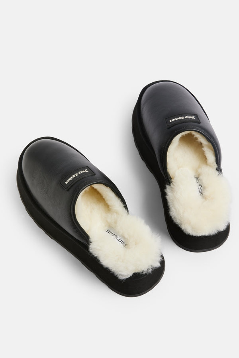 Black Juicy Couture Sheepskin Shearling Clog | JC-SN652194