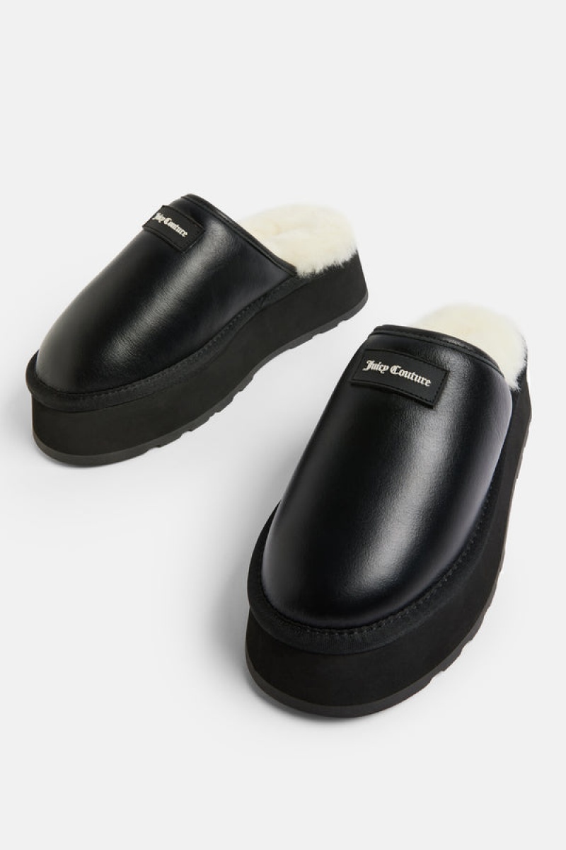 Black Juicy Couture Sheepskin Shearling Clog | JC-SN652194