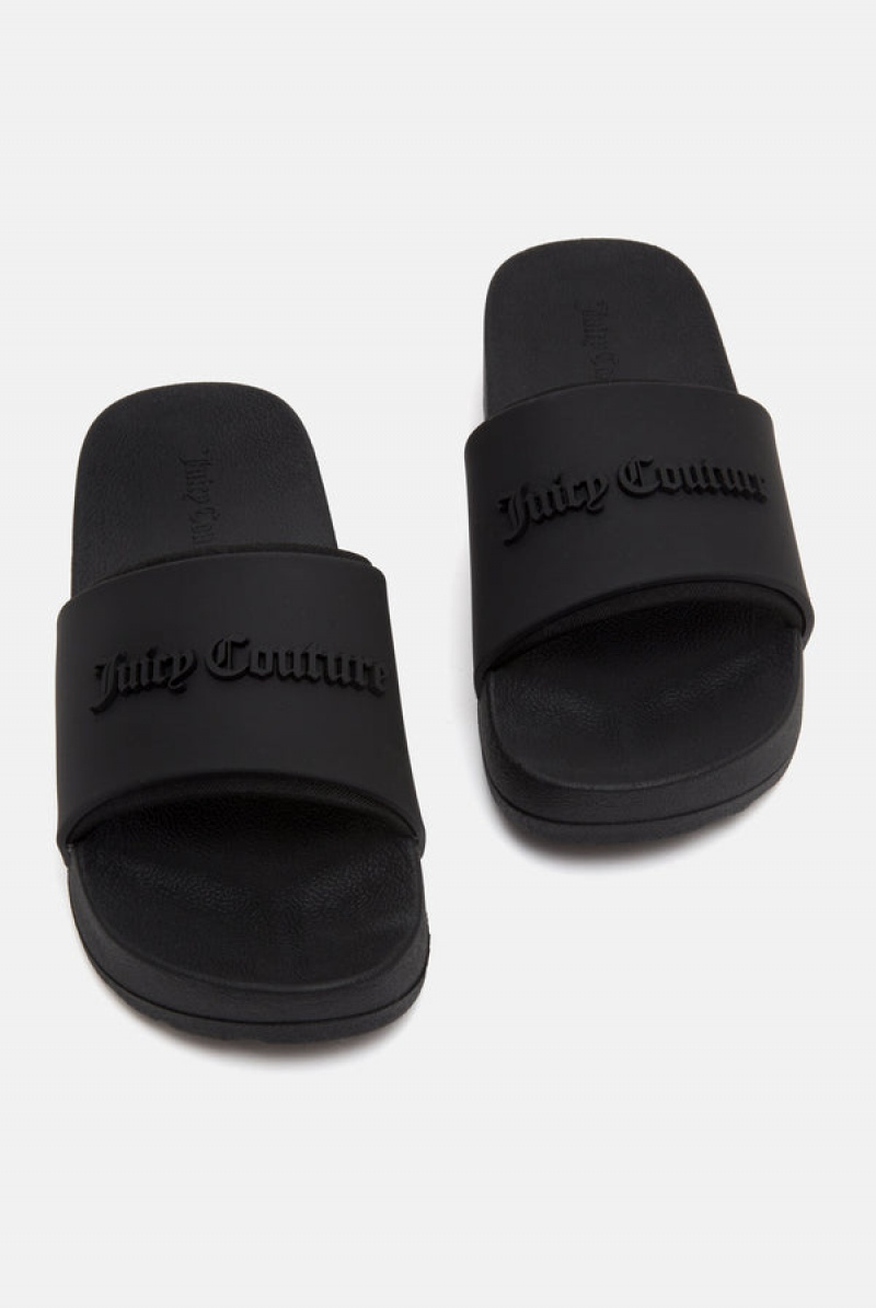 Black Juicy Couture Stacked Embossed Sliders | JC-SN652199