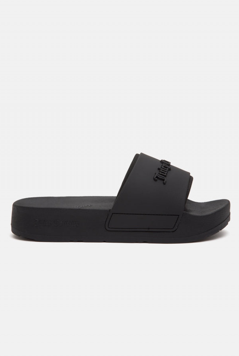 Black Juicy Couture Stacked Embossed Sliders | JC-SN652199