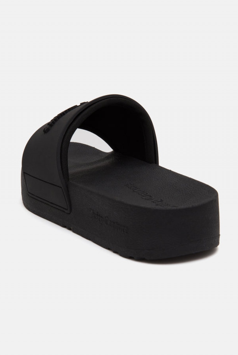 Black Juicy Couture Stacked Embossed Sliders | JC-SN652199