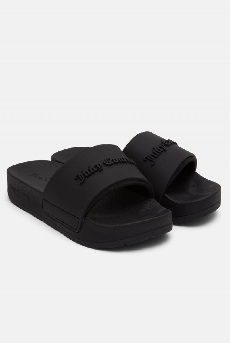 Black Juicy Couture Stacked Embossed Sliders | JC-SN652199