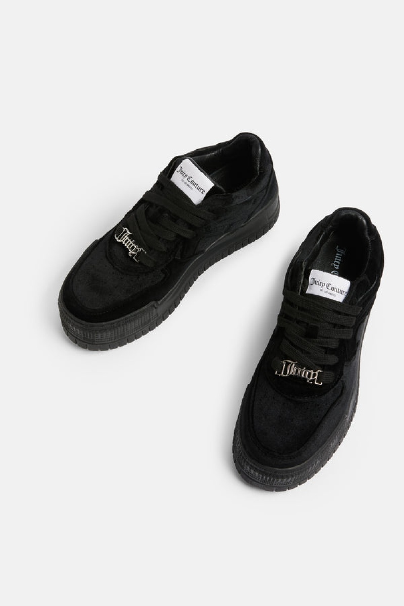 Black Juicy Couture Stacked Velvet Sneaker | JC-SN652186