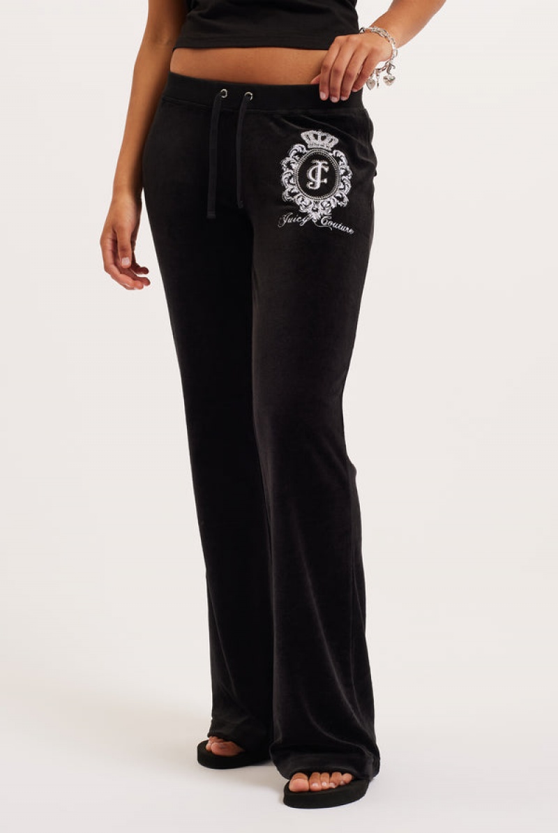 Black Juicy Couture Ultra Low Rise Bamboo Velour Heritage Crest Pocketed Bottoms | JC-SN652159