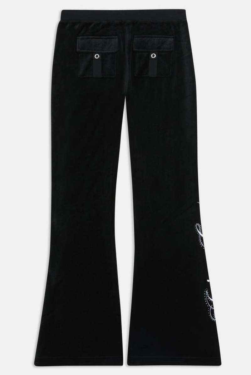 Black Juicy Couture Ultra Low Rise Bamboo Velour Heritage Crest Pocketed Bottoms | JC-SN652159