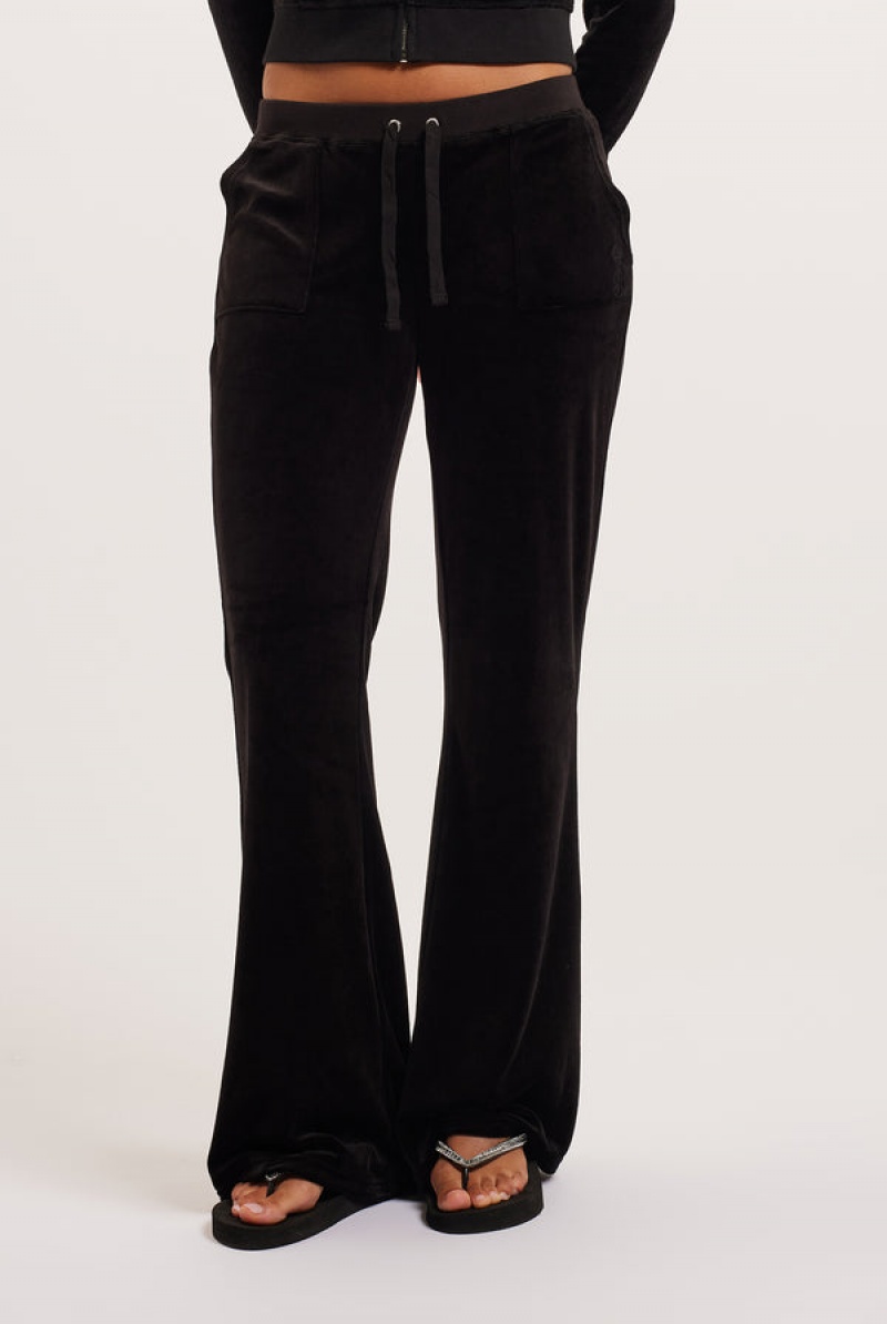 Black Juicy Couture Ultra Low Rise Bamboo Velour Heritage Pocketed Bottoms | JC-SN652163