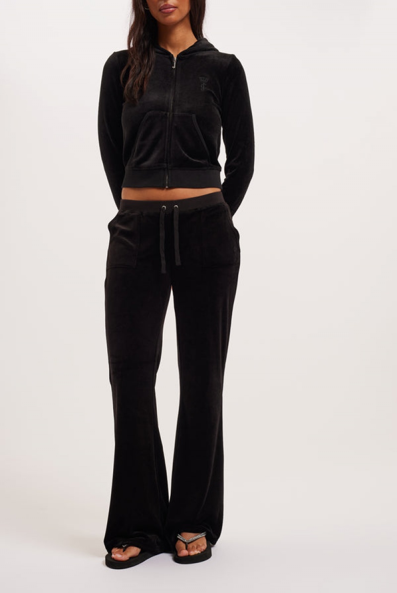 Black Juicy Couture Ultra Low Rise Bamboo Velour Heritage Pocketed Bottoms | JC-SN652163