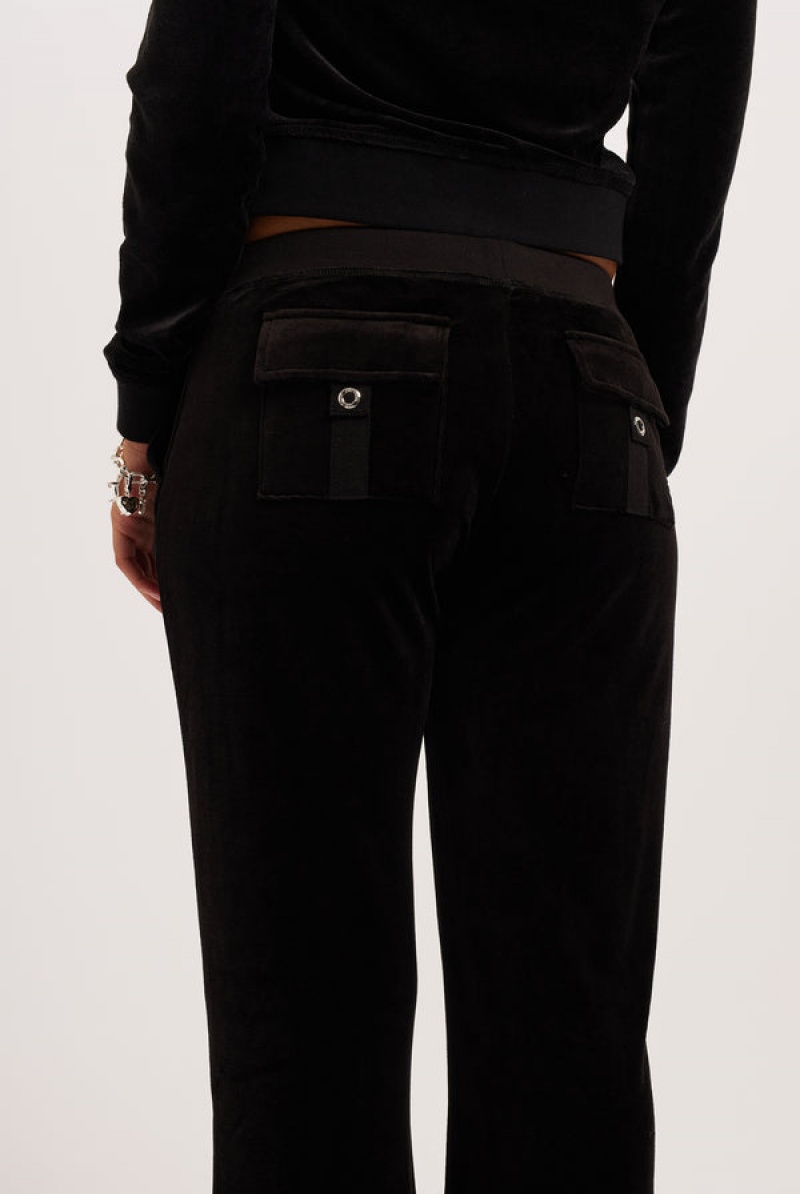 Black Juicy Couture Ultra Low Rise Bamboo Velour Heritage Pocketed Bottoms | JC-SN652163