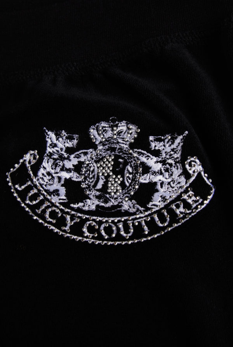 Black Juicy Couture Ultra Low Rise Bamboo Velour Heritage Dog Crest Pocketed Bottoms | JC-SN652172