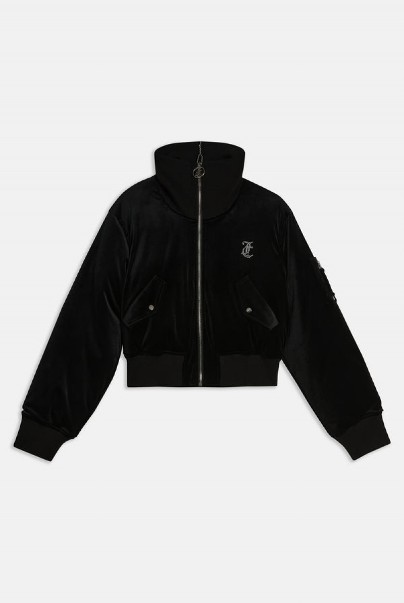 Black Juicy Couture Velour Bomber Jacket | JC-SN652300