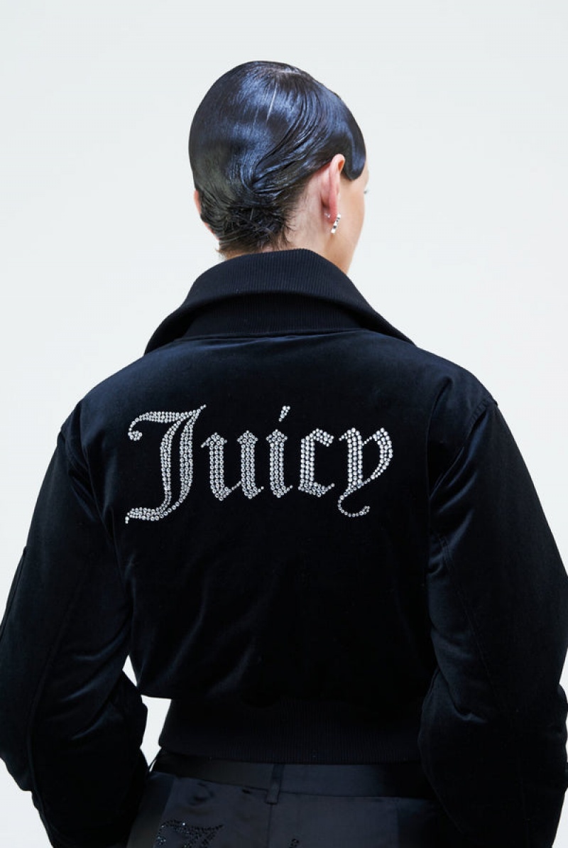 Black Juicy Couture Velour Bomber Jacket | JC-SN652300