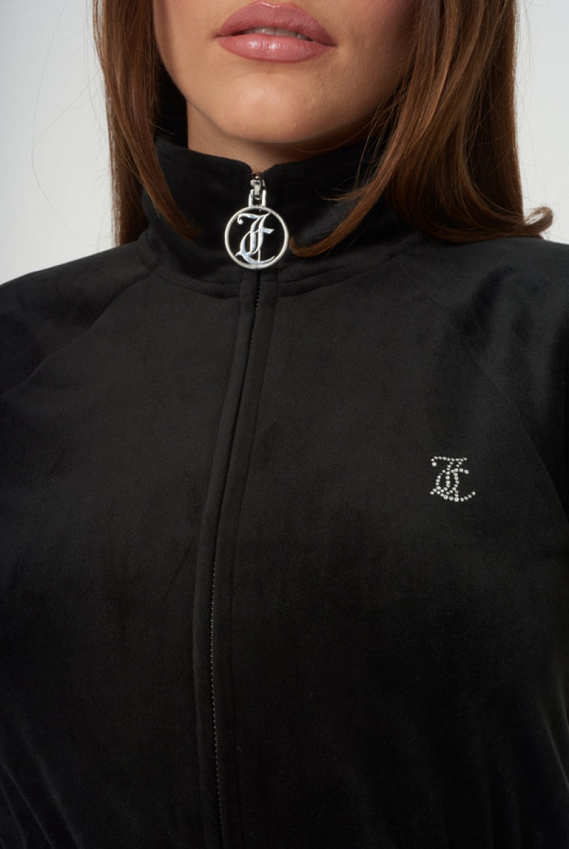 Black Juicy Couture Velour Diamante Cropped Tracktop | JC-SN652000