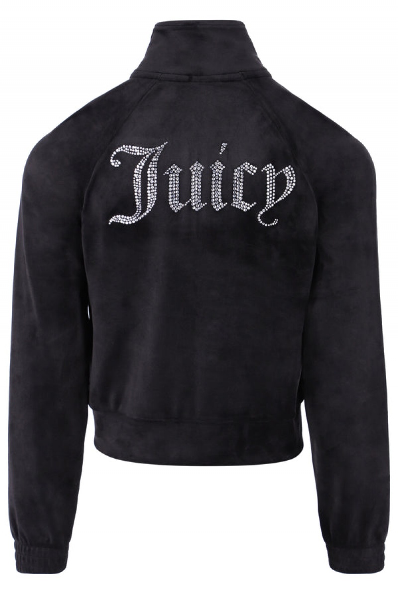 Black Juicy Couture Velour Diamante Tracktop | JC-SN652147