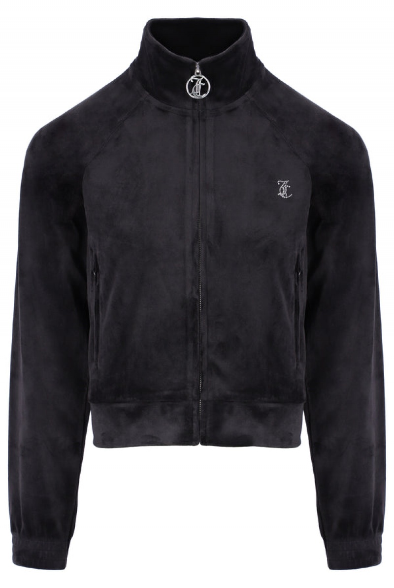 Black Juicy Couture Velour Diamante Tracktop | JC-SN652147