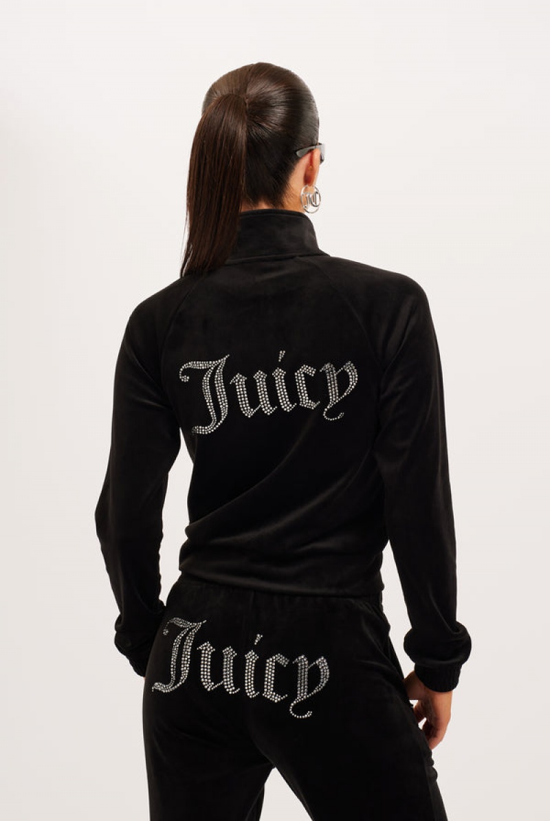 Black Juicy Couture Velour Diamante Tracktop | JC-SN652147