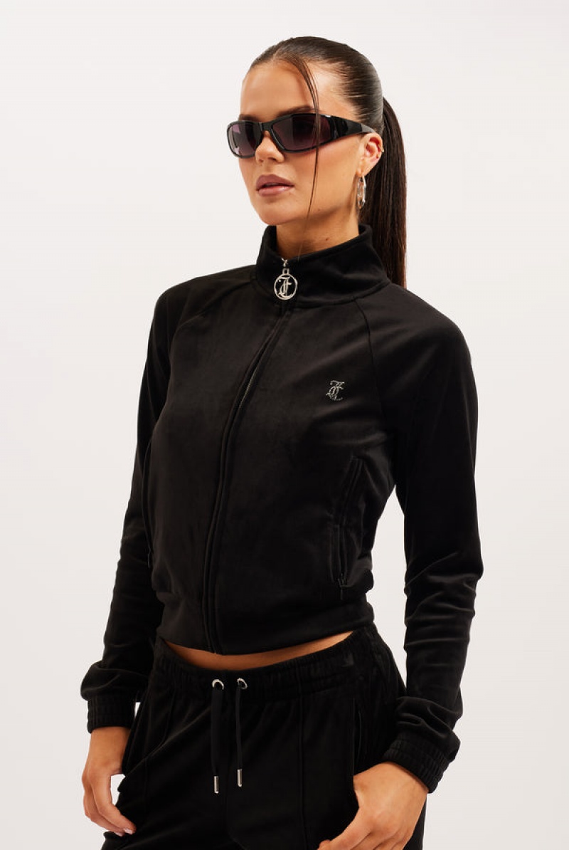 Black Juicy Couture Velour Diamante Tracktop | JC-SN652147