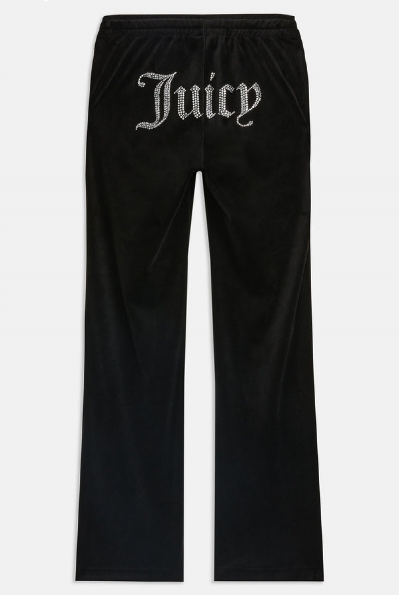 Black Juicy Couture Velour Diamante Tracksuit Bottom | JC-SN652150