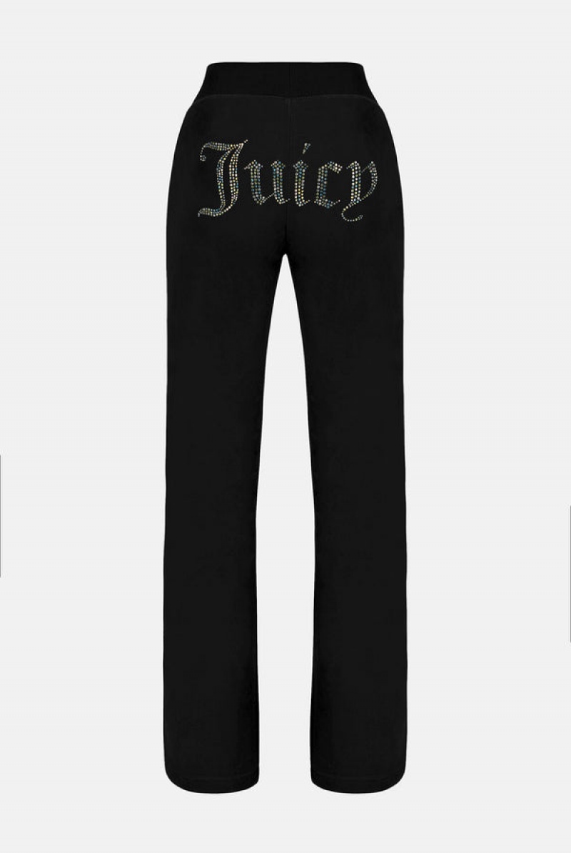 Black Juicy Couture Velour Mixed Iridescent Diamante Tracksuit Bottom | JC-SN652086