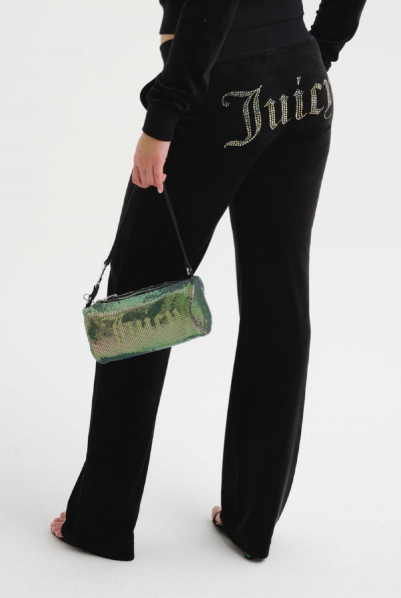 Black Juicy Couture Velour Mixed Iridescent Diamante Tracksuit Bottom | JC-SN652086