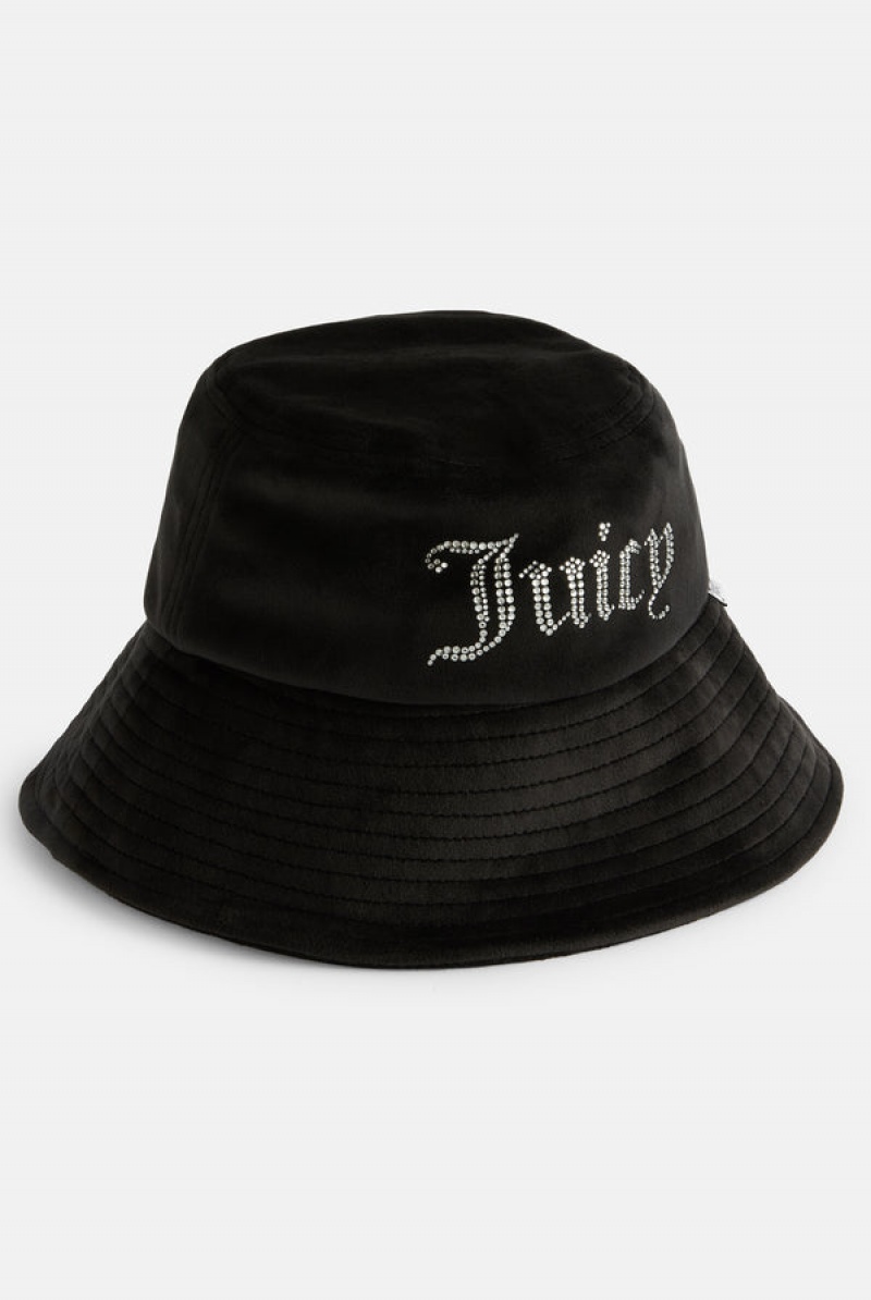 Black Juicy Couture Wide Brim Velour Bucket Hat | JC-SN652341