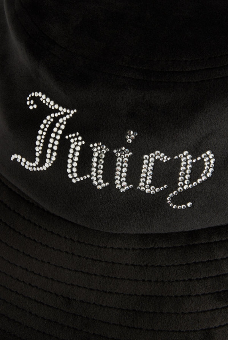 Black Juicy Couture Wide Brim Velour Bucket Hat | JC-SN652341