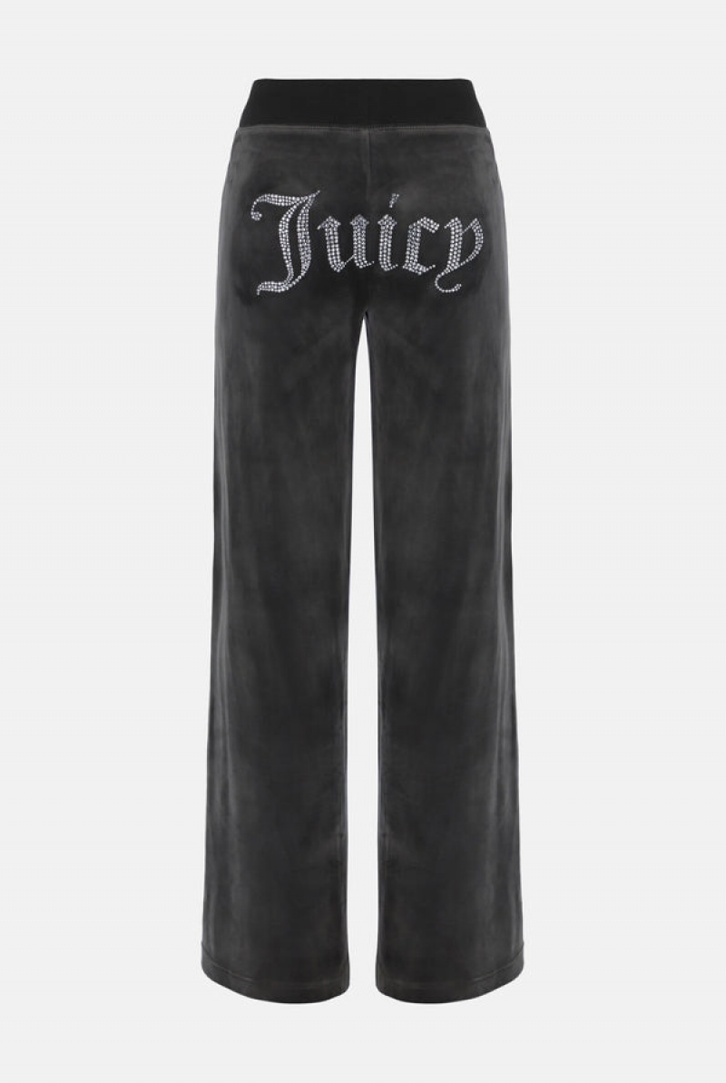 Black Juicy Couture Wide Leg Diamante Track Pants | JC-SN651966