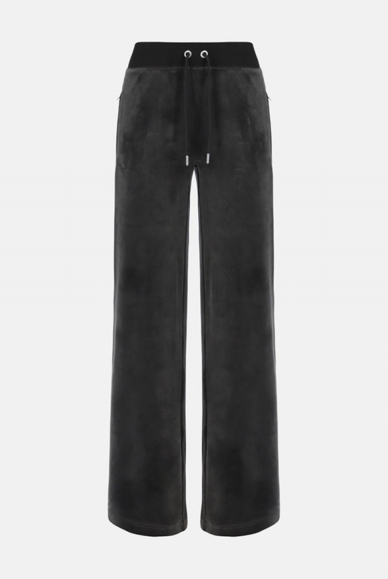 Black Juicy Couture Wide Leg Diamante Track Pants | JC-SN651966