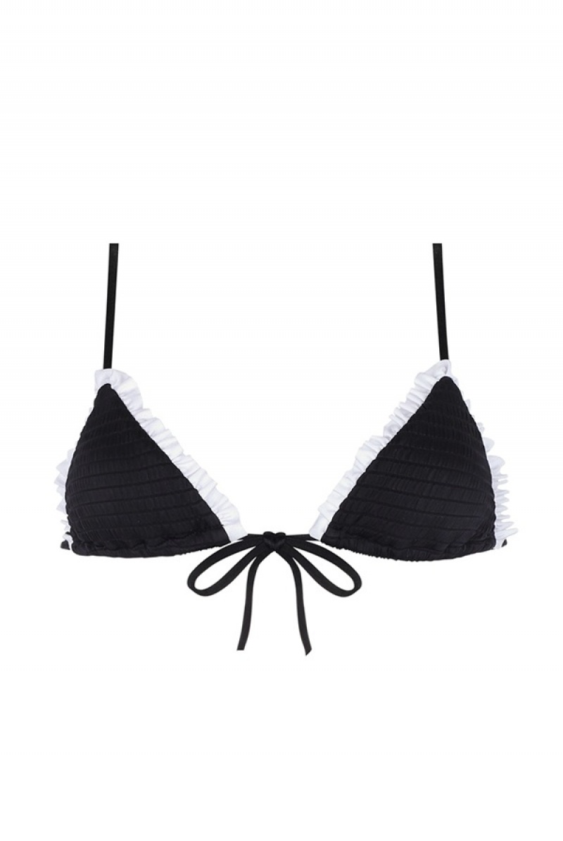 Black White Trim Juicy Couture Capittana Gaia Bikini Top | JC-SN651854