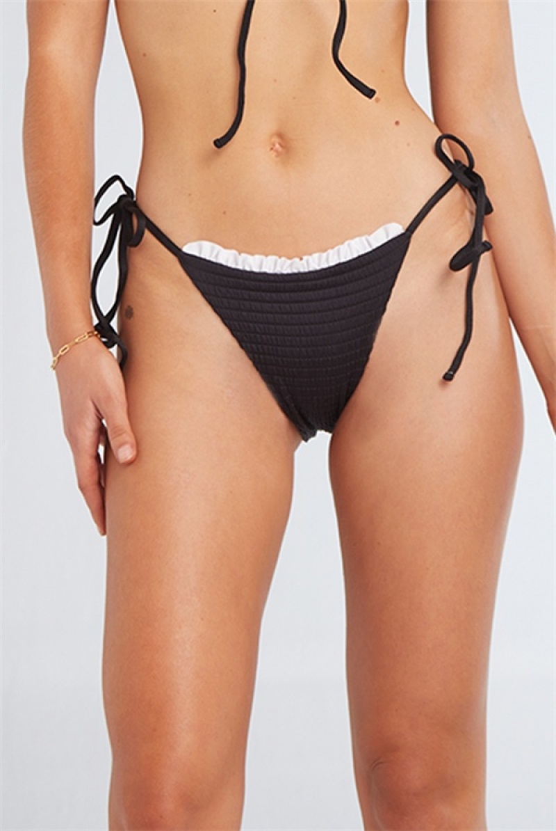 Black White Trim Juicy Couture Capittana Gaia Bikini Bottom | JC-SN651883