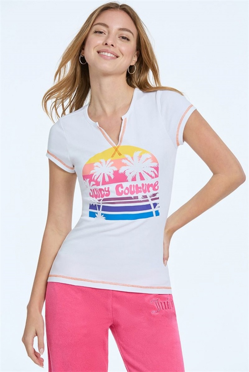 Bleached White Juicy Couture Juicy Sunset Tee | JC-SN651608