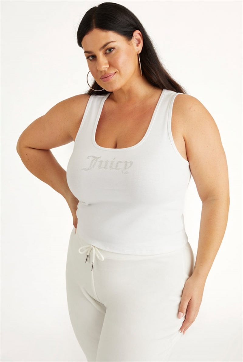 Bleached White Juicy Couture Plus-size Small Bling Tank Top | JC-SN651616