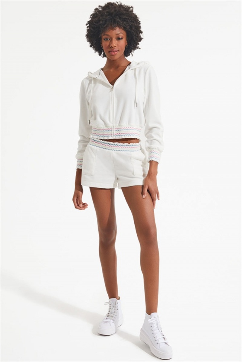 Bleached White Juicy Couture Retro Cotton Velour Shorts | JC-SN651812