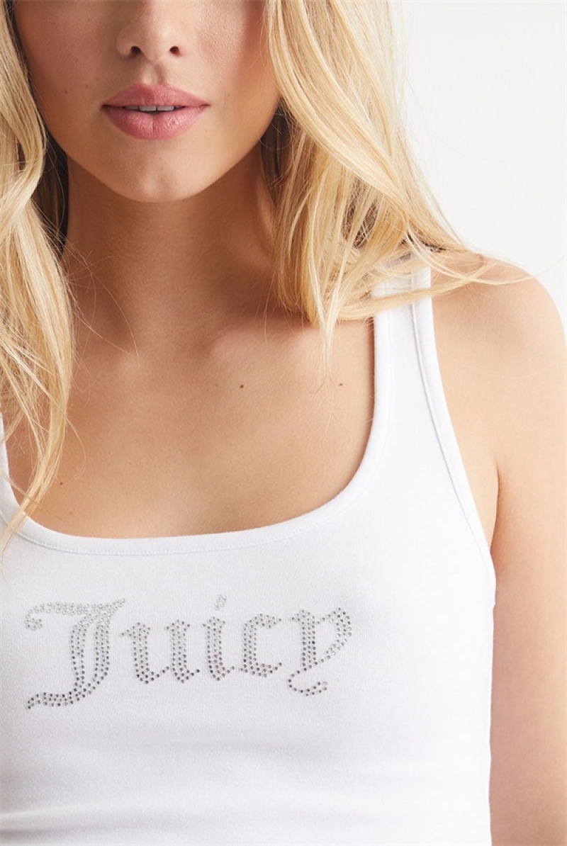 Bleached White Juicy Couture Small Bling Tank Top | JC-SN651636