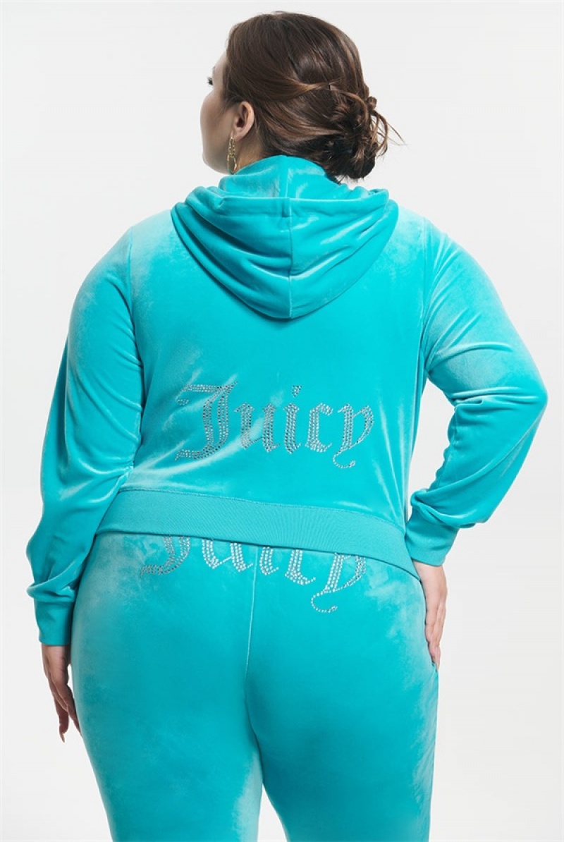 Blue Crush Juicy Couture Plus-size Og Big Bling Velour Hoodie | JC-SN651525