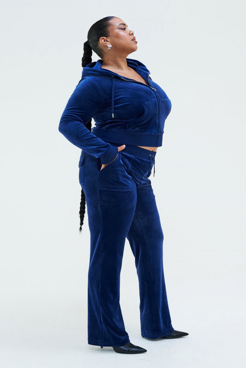 Blue Depths Juicy Couture Depths Classic Velour Del Ray Pocketed Bottoms | JC-SN652101